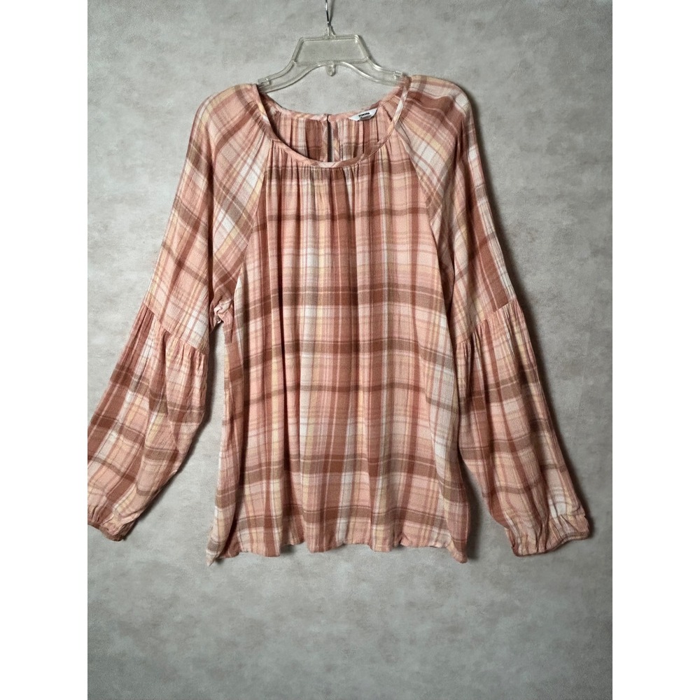 Sonoma Goods For Life Women XL Pink Plaid Balloon Sleeve Rayon BlouseWS13W075RR1
